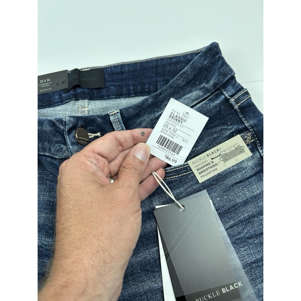 Buckle Black BKE Jeans Womens 25x32 Blue Skinny Fit No 53 Ripped Dark Wash Denim - Picture 8 of 16